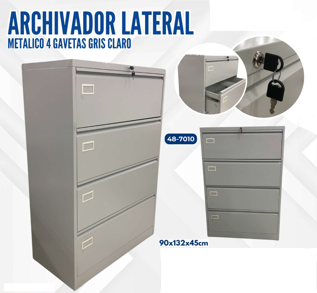ARCHIVADOR LATERAL METALICO 4 GAVETAS GRIS CLARO