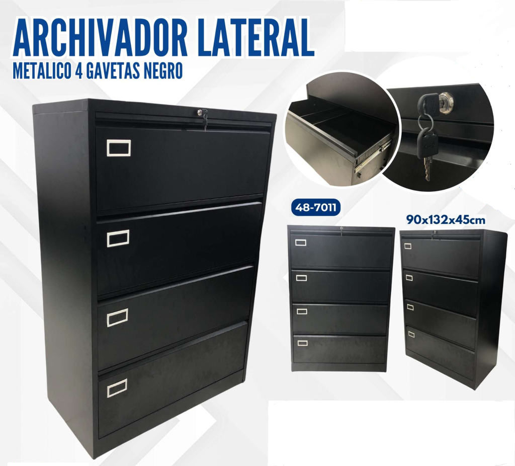 ARCHIVADOR LATERAL METALICO 4 GAVETAS NEGRO