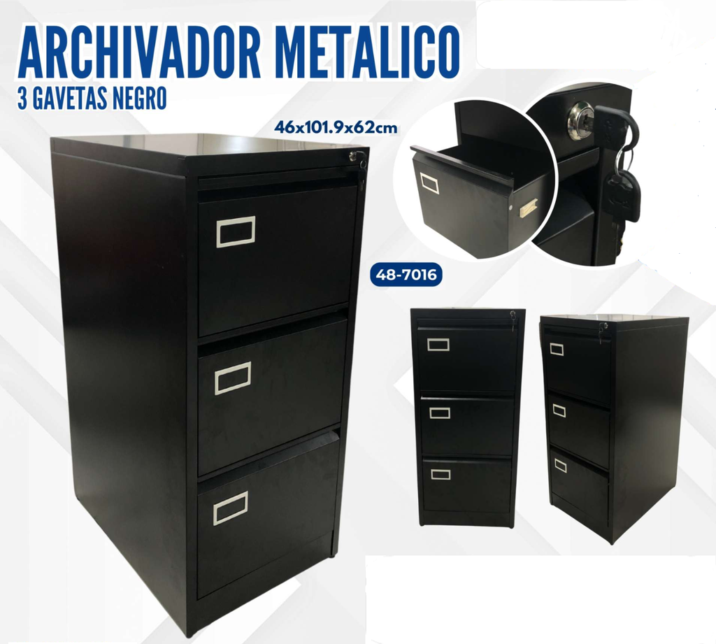 ARCHIVADOR METALICO 3 GAVETAS NEGRO