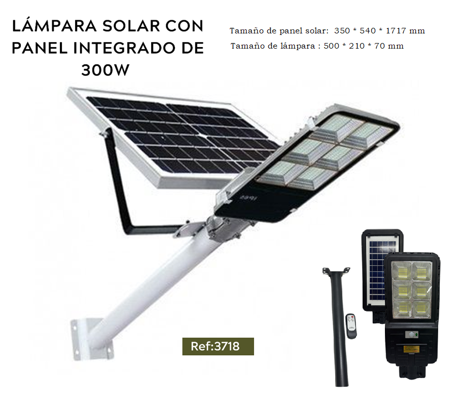 LÁMPARA SOLAR CON PANEL INTEGRADO DE 300 W