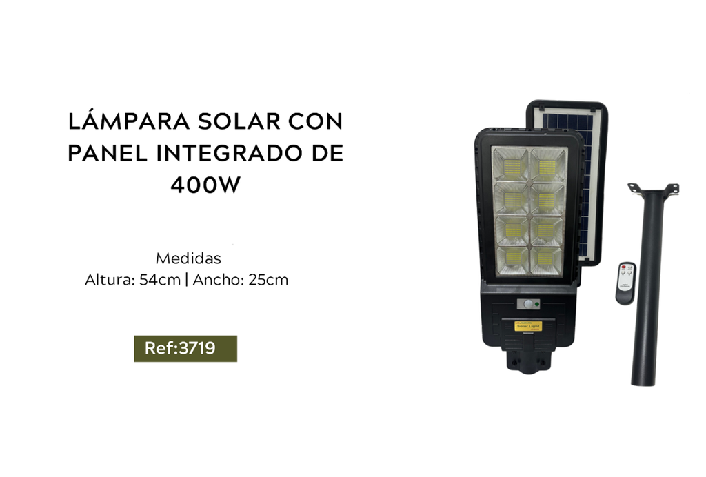 LÁMPARA SOLAR CON PANEL INTEGRADO DE 400 W