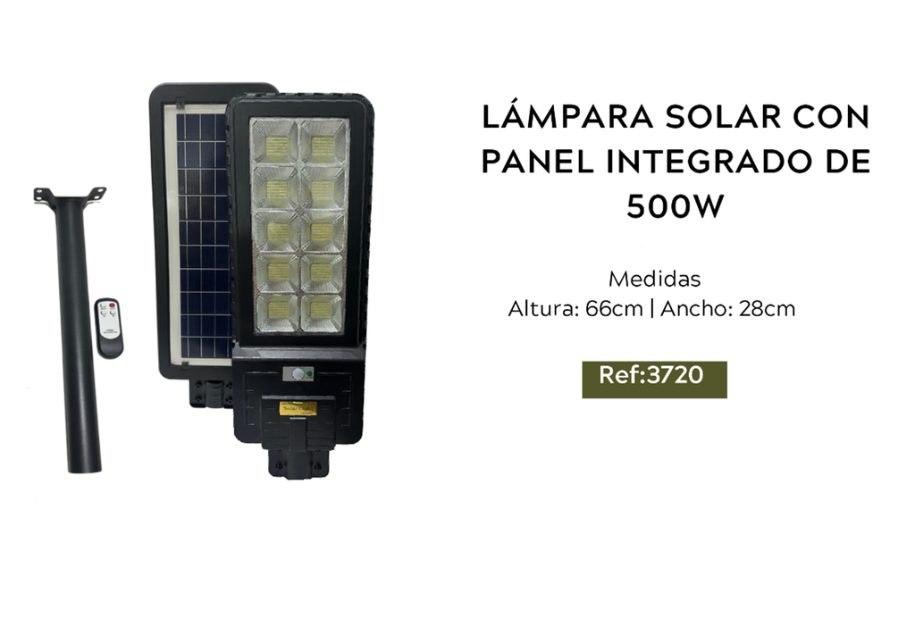LÁMPARA SOLAR CON PANEL INTEGRADO DE 500 W