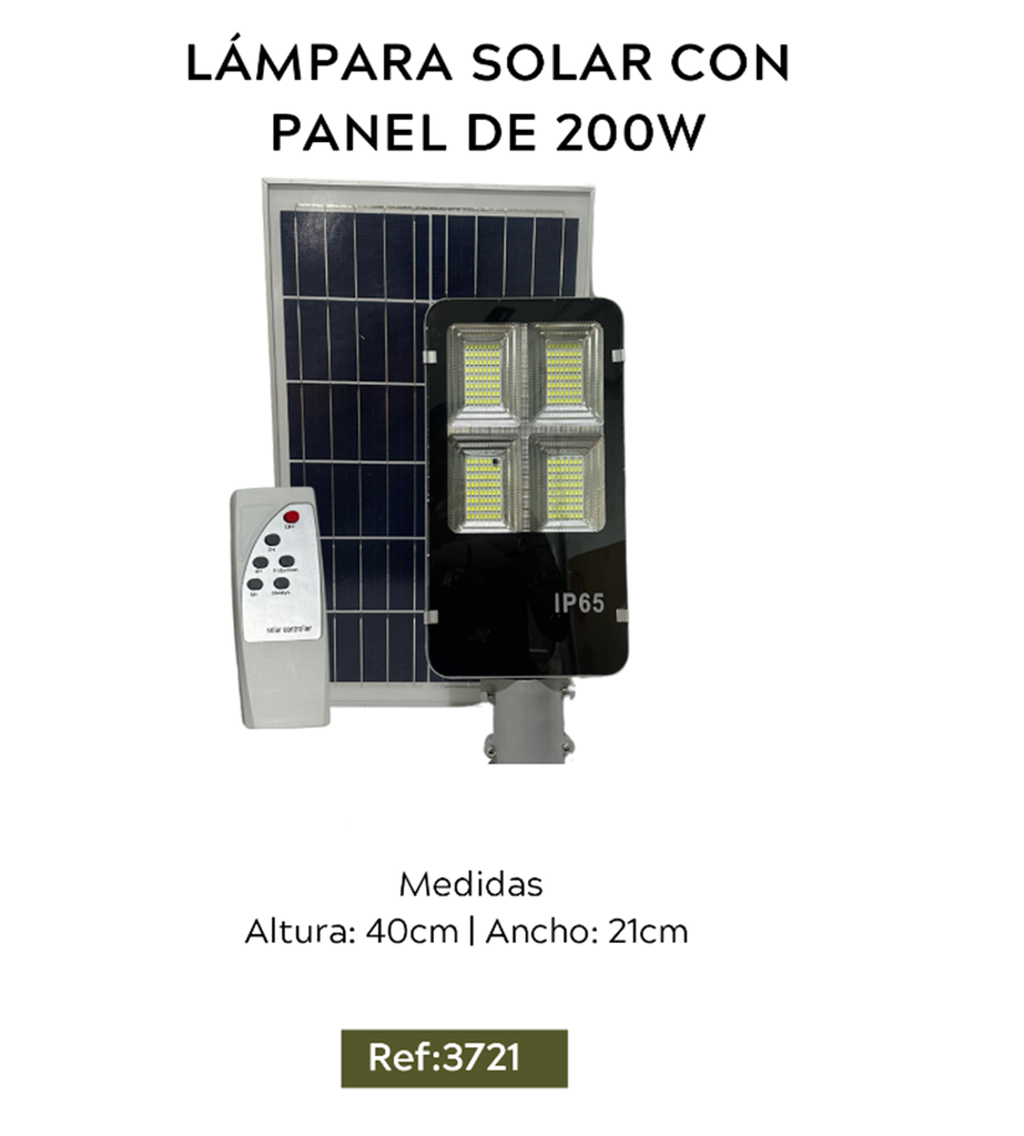 LAMPARA SOLAR CON PANEL DE 200W