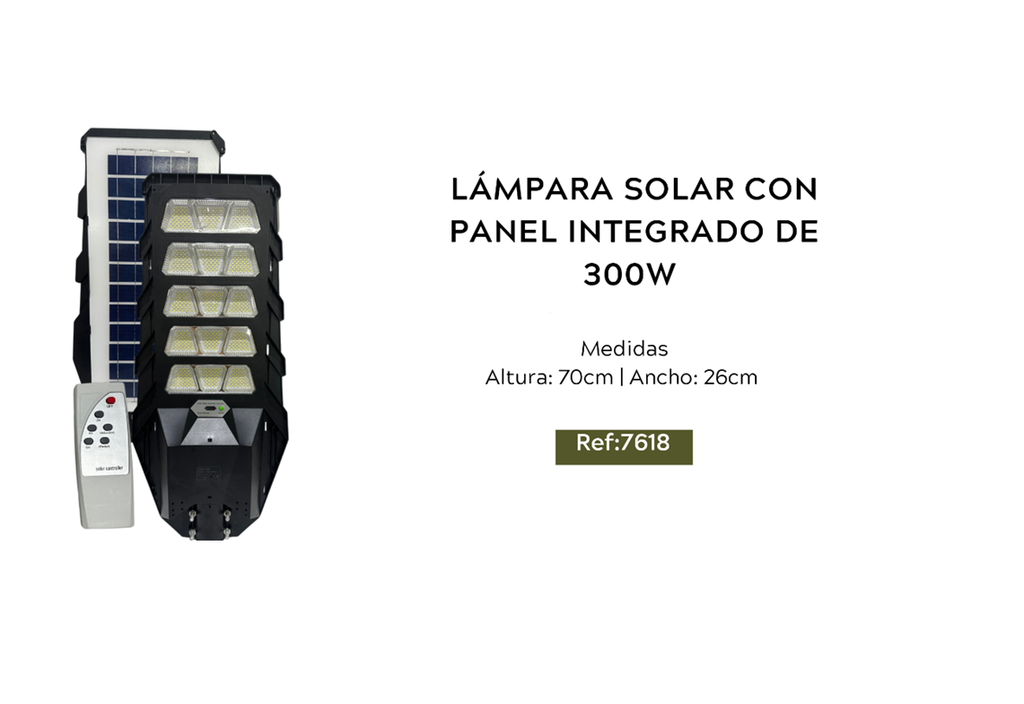 LÁMPARA SOLAR CON PANEL INTEGRADO DE 300W