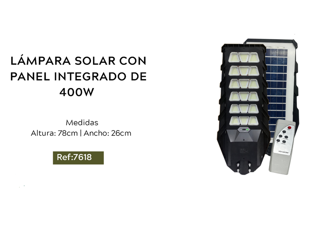 LÁMPARA SOLAR CON PANEL INTEGRADO DE 400W