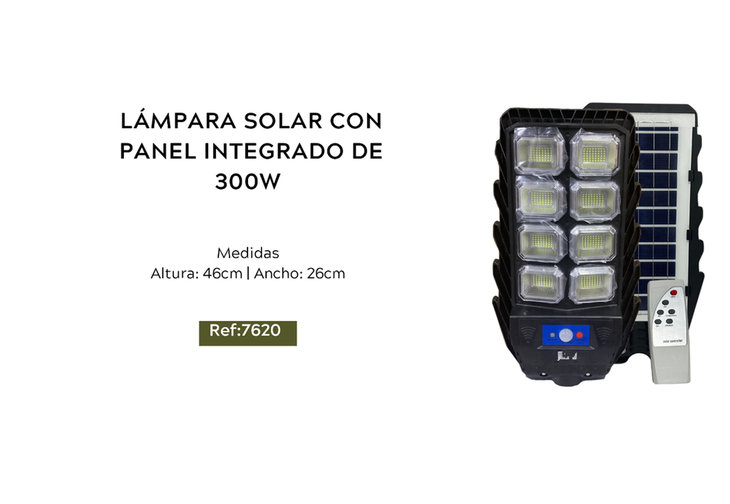 LÁMPARA SOLAR CON PANEL INTEGRADO DE 300W