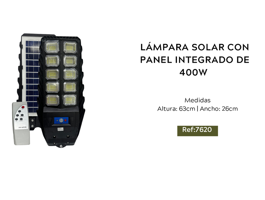 LÁMPARA SOLAR CON PANEL INTEGRADO DE 400W