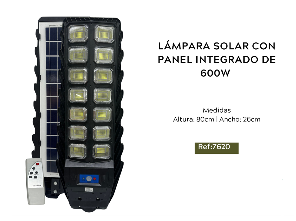 LÁMPARA SOLAR CON PANEL INTEGRADO DE 600W