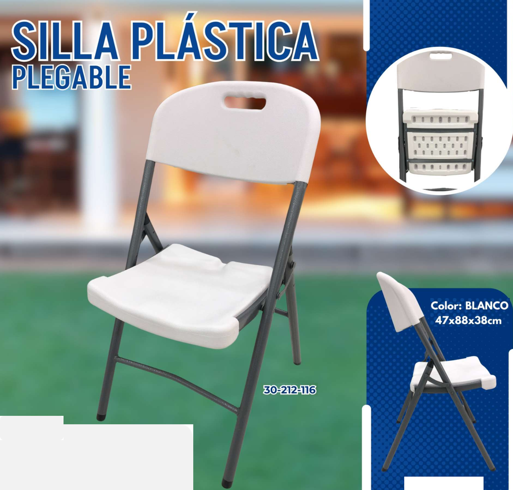 SILLA PLASTICA PLEGABLE BLANCO