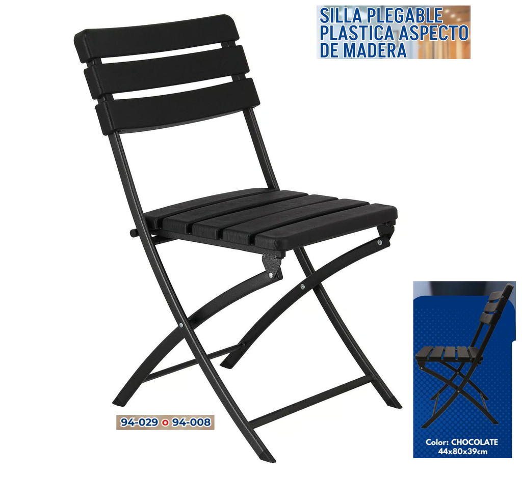 SILLA PLASTICA PLEGABLE ASPECTO MADERA CHOCOLATE