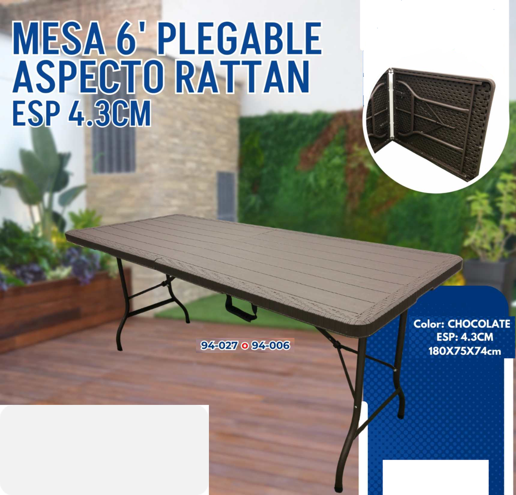 MESA 6' PLEGABLE BROWN DE PLASTICO ASPECTO MADERA CHOCO