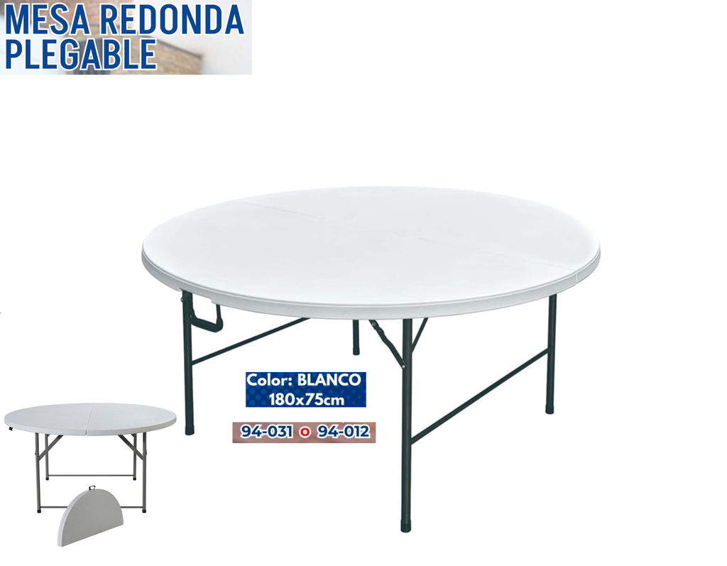 MESA REDONDA PLEGABLE BLANCO 180 CM