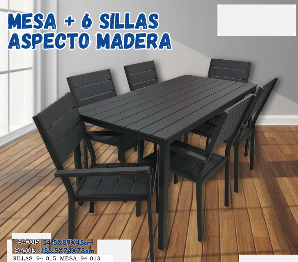 MESA + 6 SILLAS ASPECTO MADERA