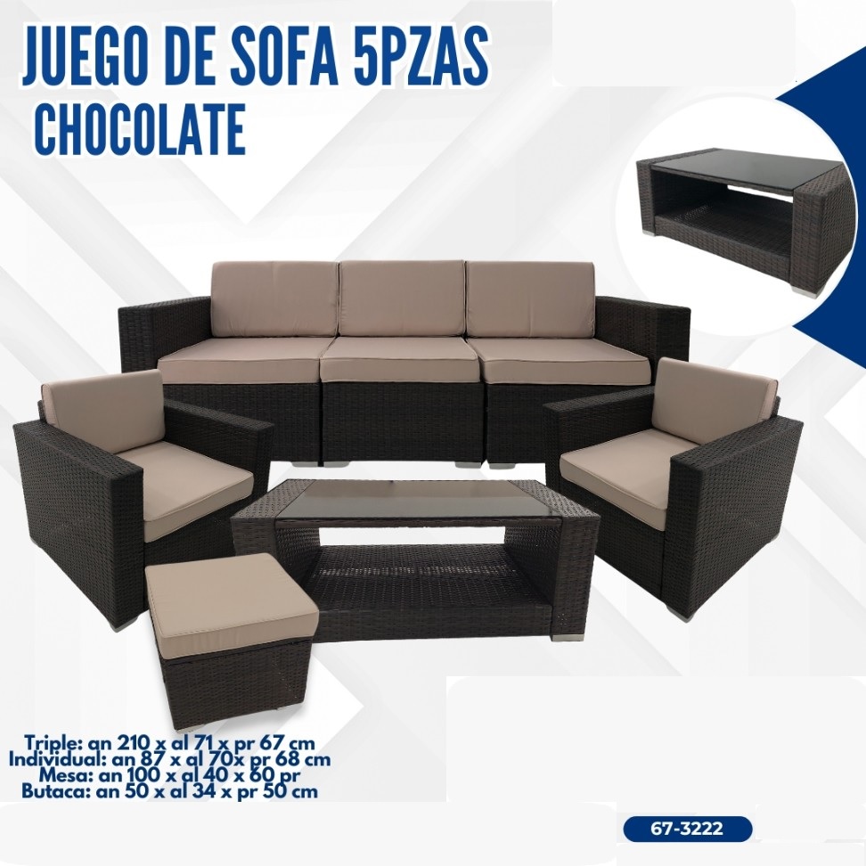 JUEGO DE SOFA 5 PIEZAS COLOR CHOCOLATE ESTILO RATTAN
