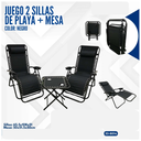 JUEGO DE  2 SILLAS DE PLAYA PLEGABLE NEGRA + MESA