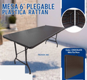 MESA 6' PLEGABLE CHOCOLATE PLASTICA  RATTAN ASPECTO MADERA 180X75X72CM