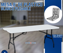 MESA 8'  DE PLASTICO BLANCO ESP 4.2 (PLEGABLE) 240X70X72CM ZK-240