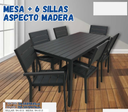 MESA + 6 SILLAS ASPECTO MADERA